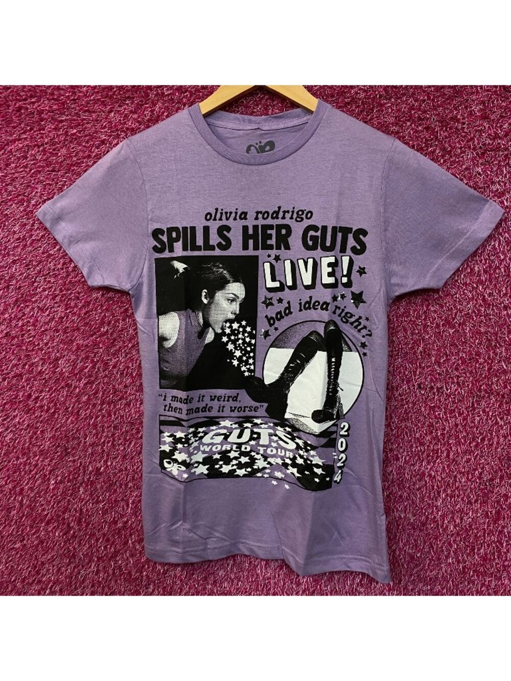 Olivia Rodrigo "Spills Her Guts LIVE!" Graphic T-shirt Small
